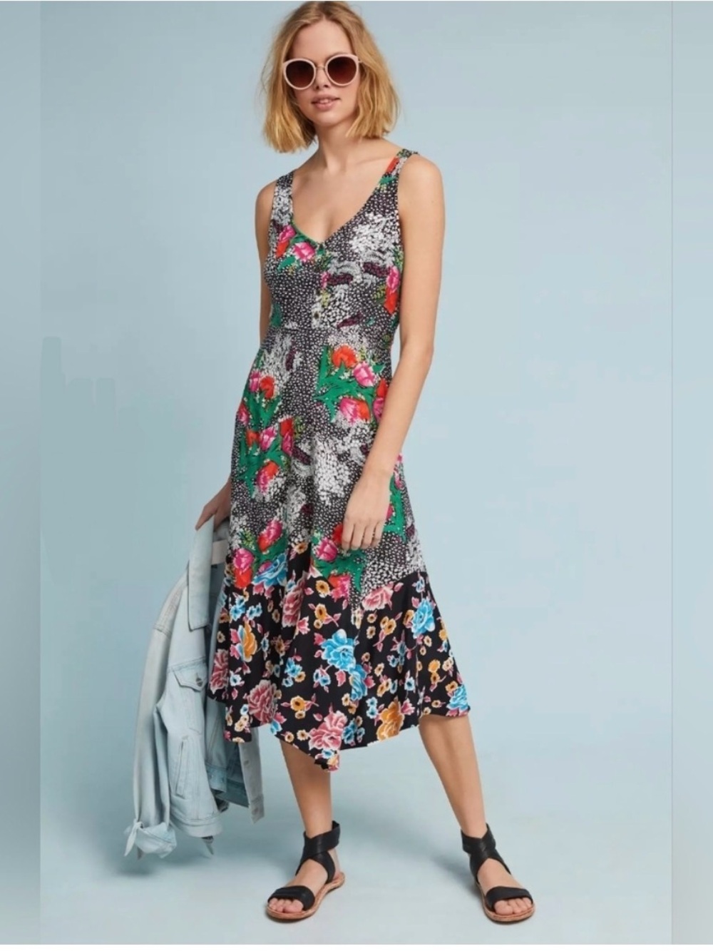 Anthropologie Maeve Violette Mixed Floral Midi Dress